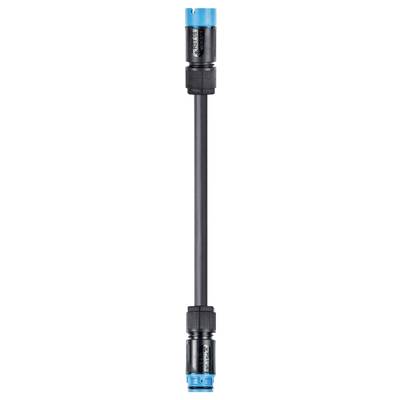 A long, black and blue adapter with two connectors at each end, suitable for use in connection systems.