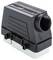 A rectangular black plastic adapter with a large round connection on top, with side grooves for stability.