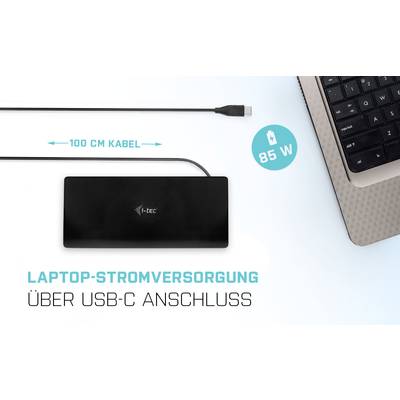 Laptop charger with 100 cm cable and 85 W power via USB-C connection on a light grey background.