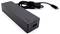 A black power adapter with a USB-C port and a long cable. It is suitable for charging devices.