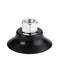 A black suction cup with a silver metal threaded nut on top, against a white background.