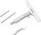 'Micrometer screw set with measuring instrument, two interchangeable pins and a spanner, suitable for precise measurements.'