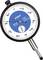 Analogue measuring device with scale, 0-100 display. Dasqua logo, precise to 0.01 mm, shock-resistant. Pointer near zero position, black and blue design.