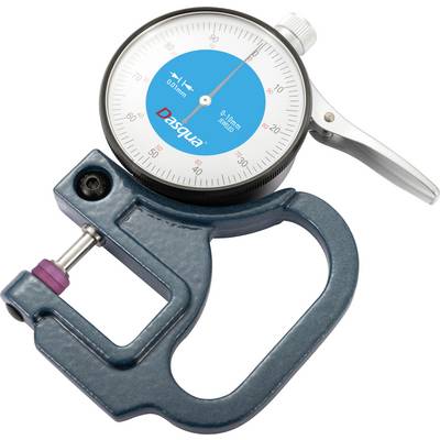 A blue depth gauge with an analogue dial on a white background. The dial displays measurement values in millimetres.