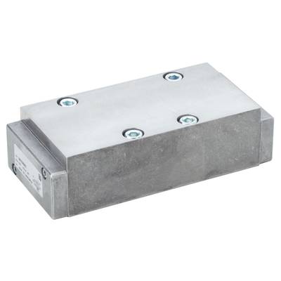A rectangular metal block with four screws at the corners. It is a straight, simple machine part in silver-grey.