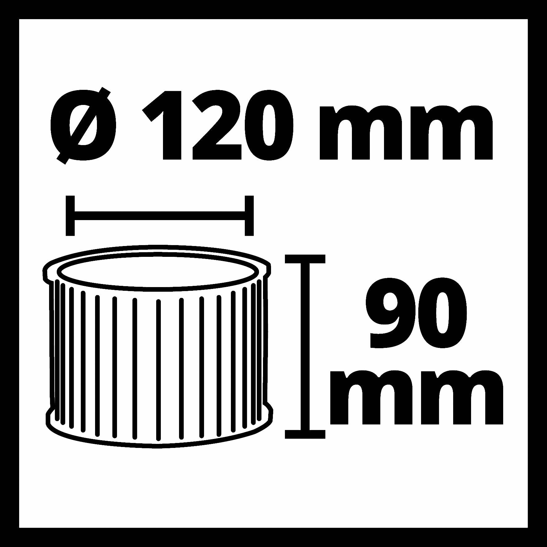 A cylindrical shape with a diameter of 120 mm and a height of 90 mm.