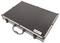 A black, carbon fibre-like suitcase with a handle and metal corners, featuring the 'Dasqua' logo.