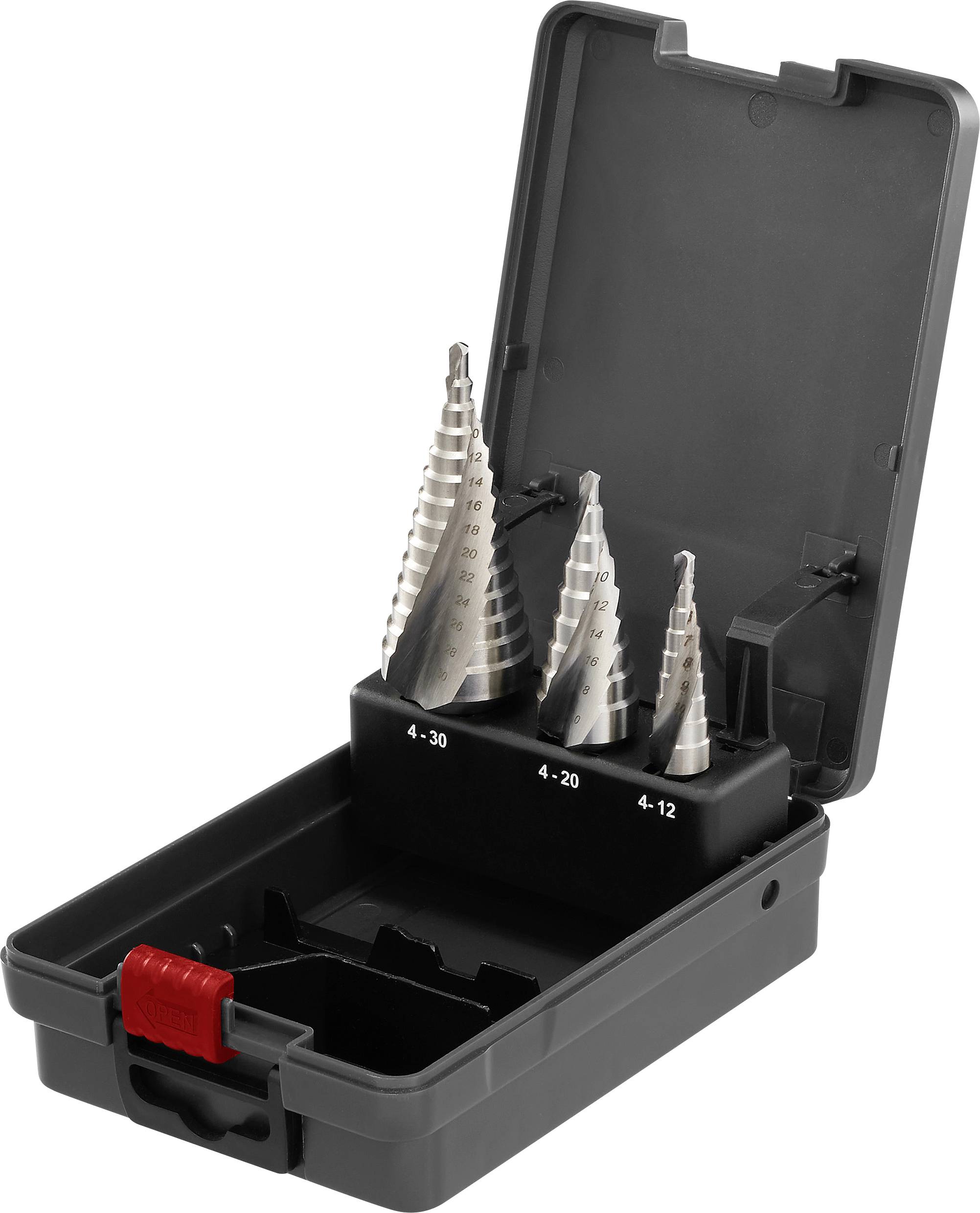 TOOLCRAFT TO-9913149 HSS HSS step drill bit 4.0 - 12.0 mm, 4.0 - 20.0 mm, 4.0 - 30.0 mm 1 Set
