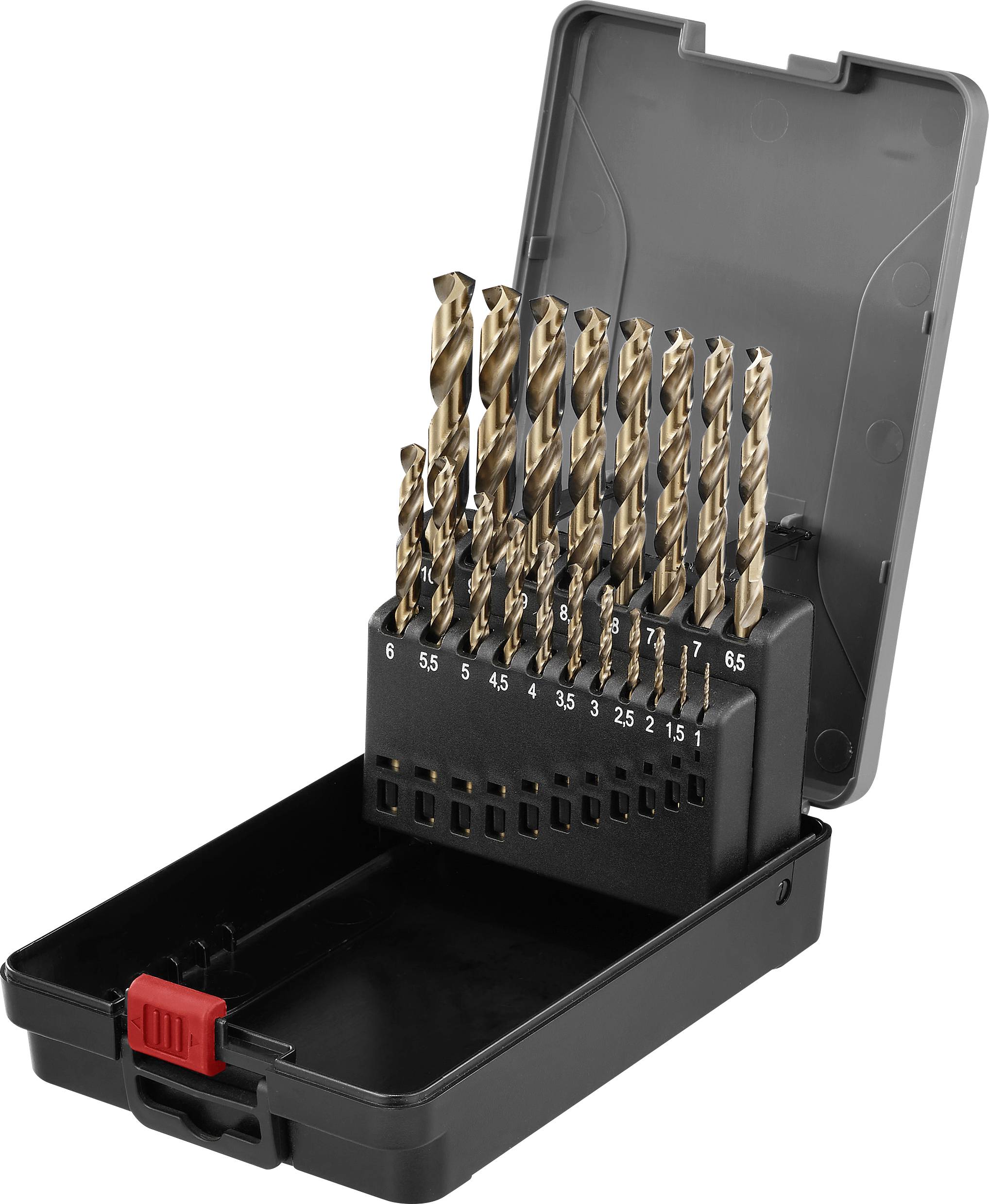 TOOLCRAFT TO-9913155 HSSE-Co 5 Metal twist drill bit set 19-piece 1.0 – 10.0 mm Cylinder shank 1 Set