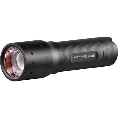 Black Ledlenser C7 Classic flashlight with textured grip and silver front lens, shown on a white background.