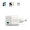 'White 20W fast charger, compatible with smartphones, tablets and wireless headphones.'
