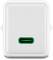 White power adapter with a green USB-C port in the centre, suitable for charging electronic devices.
