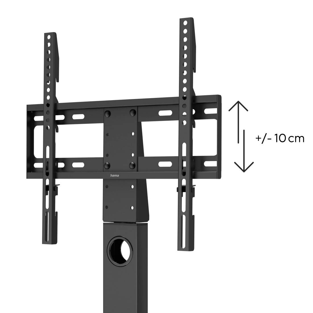 TV wall mount in black with height adjustment of +/- 10 cm. Suitable for flexible mounting and positioning of screens.