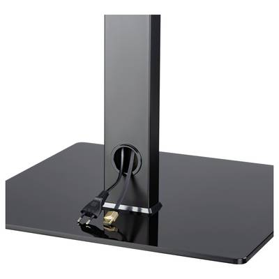 A black glass panel with an upright stand. Two cables lead out through an opening in the stand.