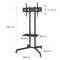 TV trolley with adjustable mount, dimensions: Height 154.7 cm, Width 88.4 cm, Depth 66.6 cm. Shelf 48.5 x 29.5 cm. Height adjustment +/- 24 cm.