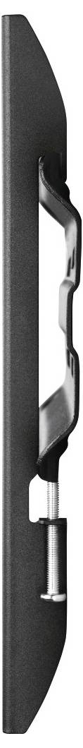 Side view of a black object with an ergonomic handle and a silver cylinder, possibly part of a device.