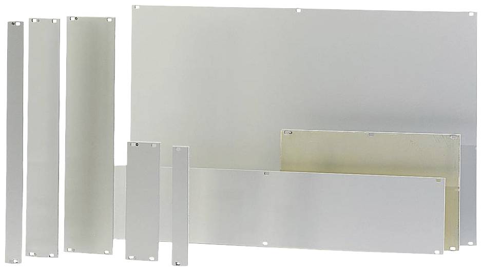 Several rectangular metal plates in different sizes, suitable for covering or mounting in technical devices.