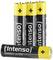 Four yellow Intenso AA batteries, one lying at the front, the others standing vertically. They are suitable for devices with high energy requirements.