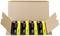 Open cardboard box with five side-by-side yellow and black battery packages of the 'Energy Ultra' brand.