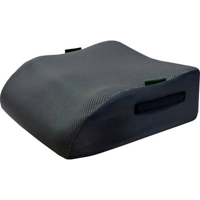 Grey orthopaedic seat cushion with ergonomic design and mesh cover.