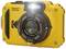 Yellow waterproof camera with large lens and flash, suitable for underwater photography up to 15 metres deep.