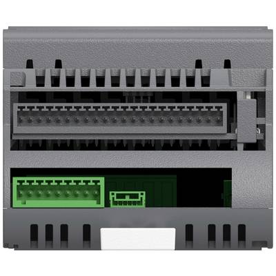 The image shows the back of an electronic device with multiple socket ports for connecting cables for electronic connections.