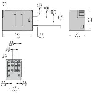 A technical drawing of three electronic components with different connectors and surfaces.