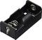 Black plastic battery holder for an AA battery, with a metal spring on the left side and a contact on the right side.