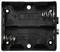 Battery holder for two 1.5V AA batteries, spring contacts for secure grip, black plastic casing.