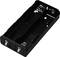 A black, elongated plastic battery holder with metal springs and contacts at the ends. Suitable for two batteries.