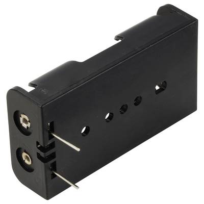 A black AA battery holder with two metal contacts and screw holes, suitable for installation in electronic devices.