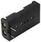 A black AA battery holder with two metal contacts and screw holes, suitable for installation in electronic devices.