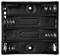 Battery holder made of black plastic for four AA batteries, shown from above with springs and plus-minus markings.