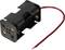 'Black battery holder for two AA batteries with red and black connecting cables.'