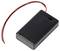 Black battery housing with red and black wire; used to power electronic devices.