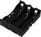 'Black battery holder for three AA batteries, with spring contacts and robust plastic casing.'
