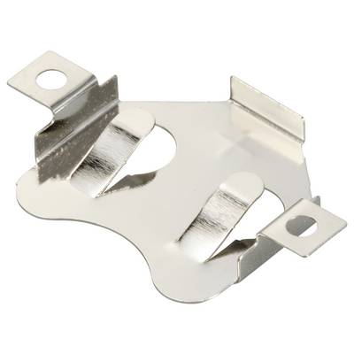 A silver metal part with two elongated recesses and four rounded tabs at the corners.