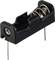 Black battery holder for a single battery with two metal contacts and a spring-loaded connection on one side.
