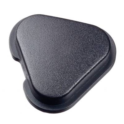 A triangular, black plastic object with rounded corners, possibly part of a device or accessory.