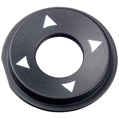 Round, black control element with four white directional arrows, highlighting the operating direction.