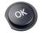 Black round button with white 'OK' text. Suitable for confirming commands on electronic devices.