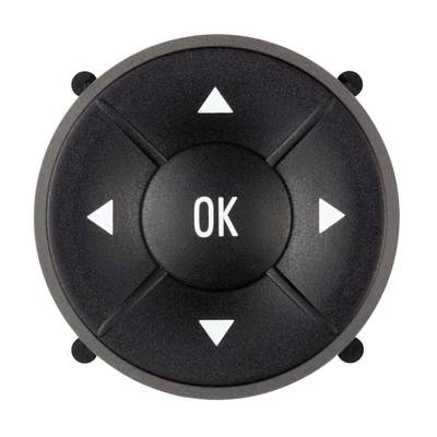 Round black button with five white arrow keys and 'OK' in the centre. Arrows point in four directions: up, down, left, right.