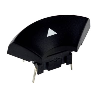 Black curved toggle switch with a white arrow pointing upwards. The switch has two metal pins for mounting.