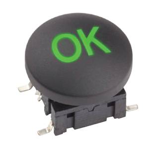 A black button with green 'OK' text shown in close-up.