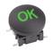 A black button with green 'OK' text shown in close-up.