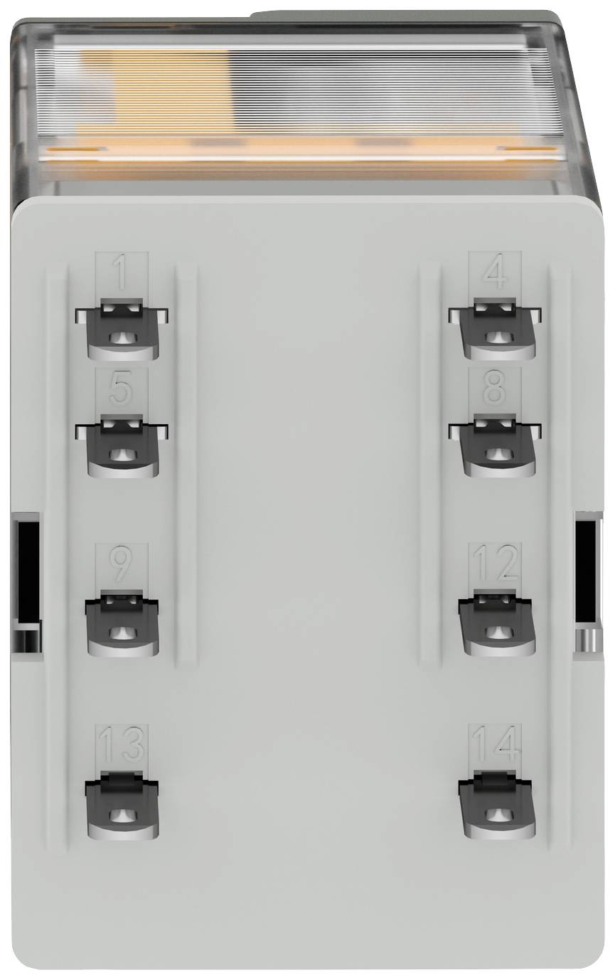 Grey-white electronic connector with numbered terminals from 1 to 14, suitable for cable connections.