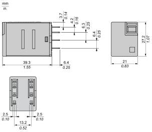 Technical drawing of a plug with multiple angles: front view, side view, top view, showing geometry and connections.