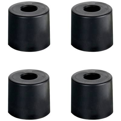 Four black conical furniture legs with a cylindrical design, evenly arranged. They are used to elevate furniture.