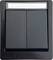 Black light switch with two buttons and a white labelling field at the top. Ideal for controlling lighting in rooms.