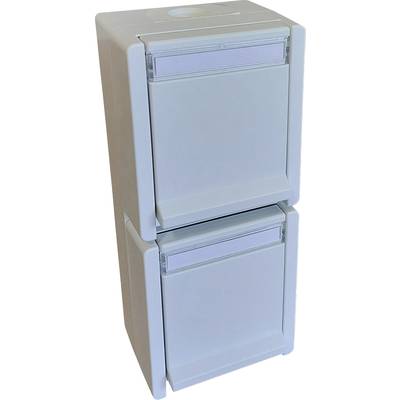 Two white-grey stacked waste bins with hinged lids, suitable for simple waste segregation and space-saving storage.
